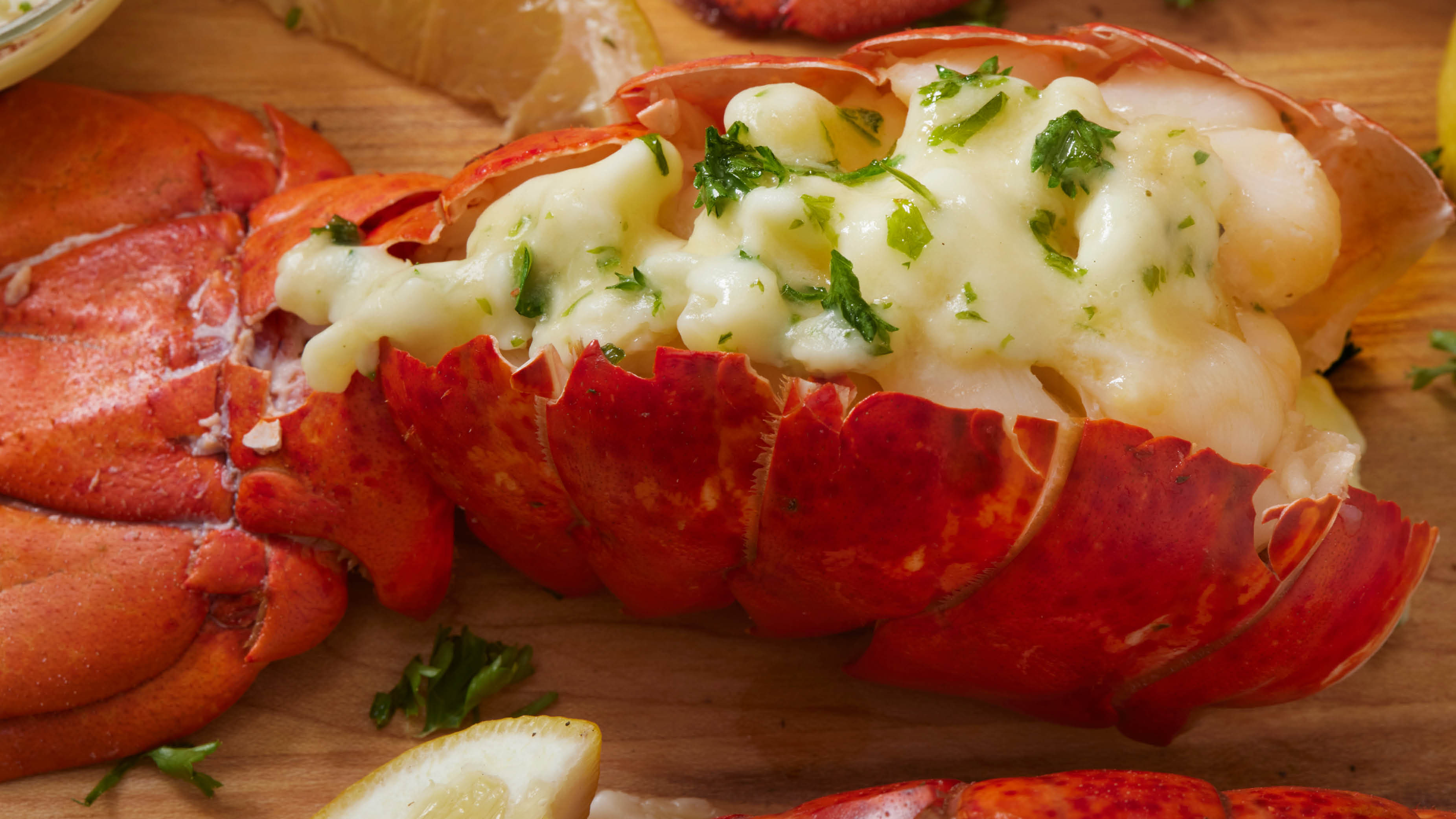Steamed Lobster Tail with Roasted Garlic and Herb Butter