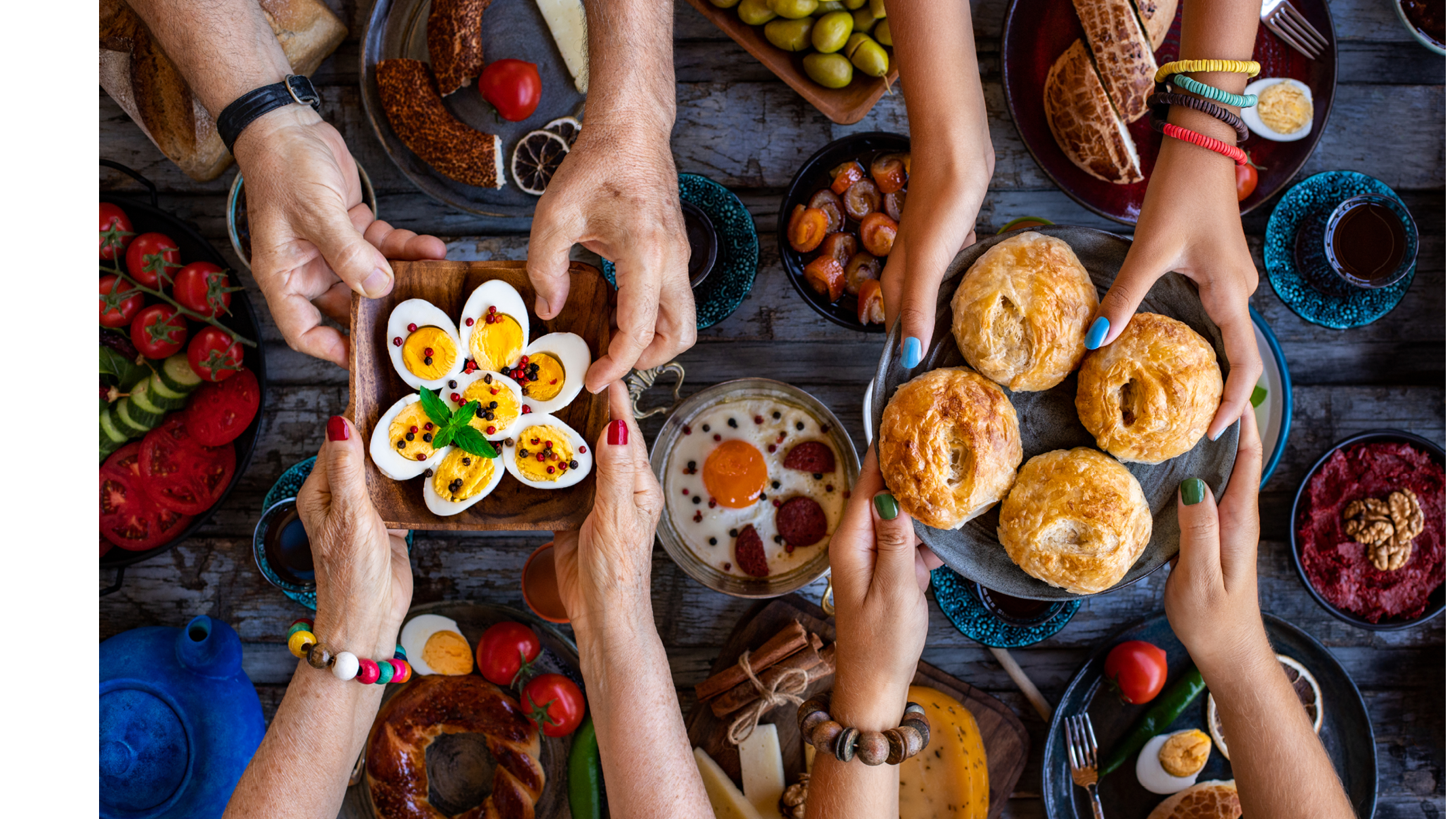 Top view of a traditional breakfast.
