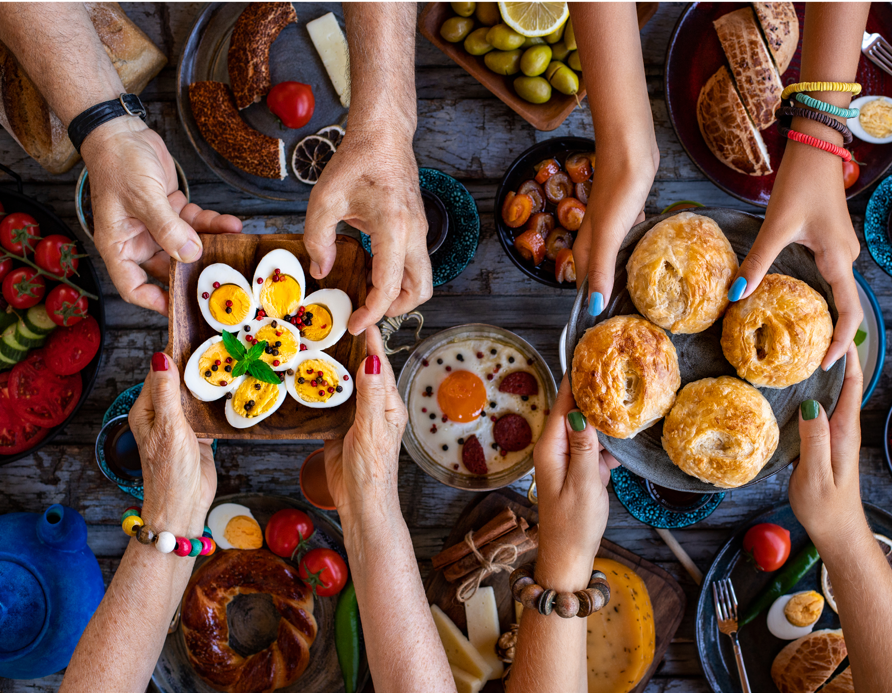 Top view of a traditional breakfast.