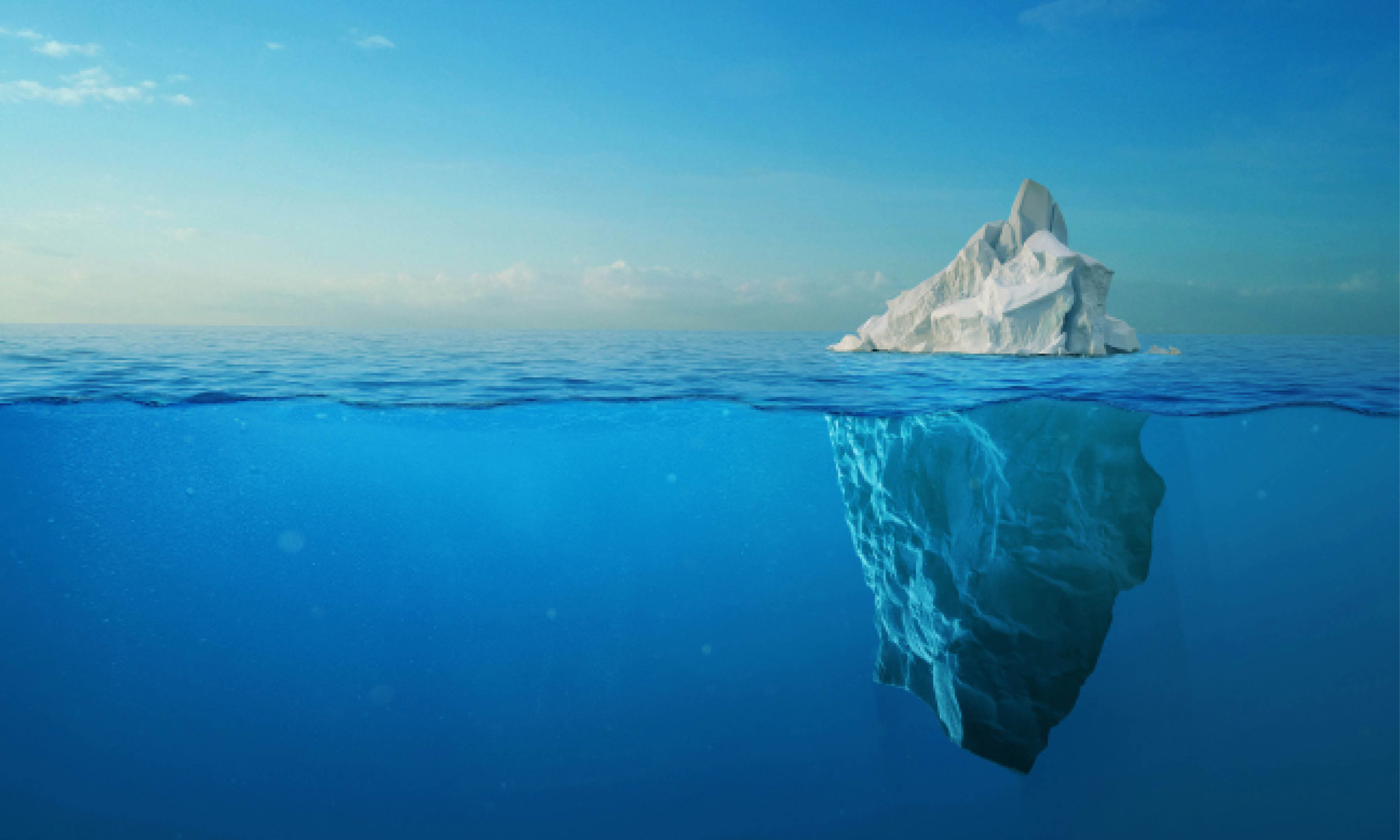 Iceberg With Above And Underwater View Taken In Greenland. Iceberg - Hidden Danger And Global Warming Concept. Iceberg illusion creative idea