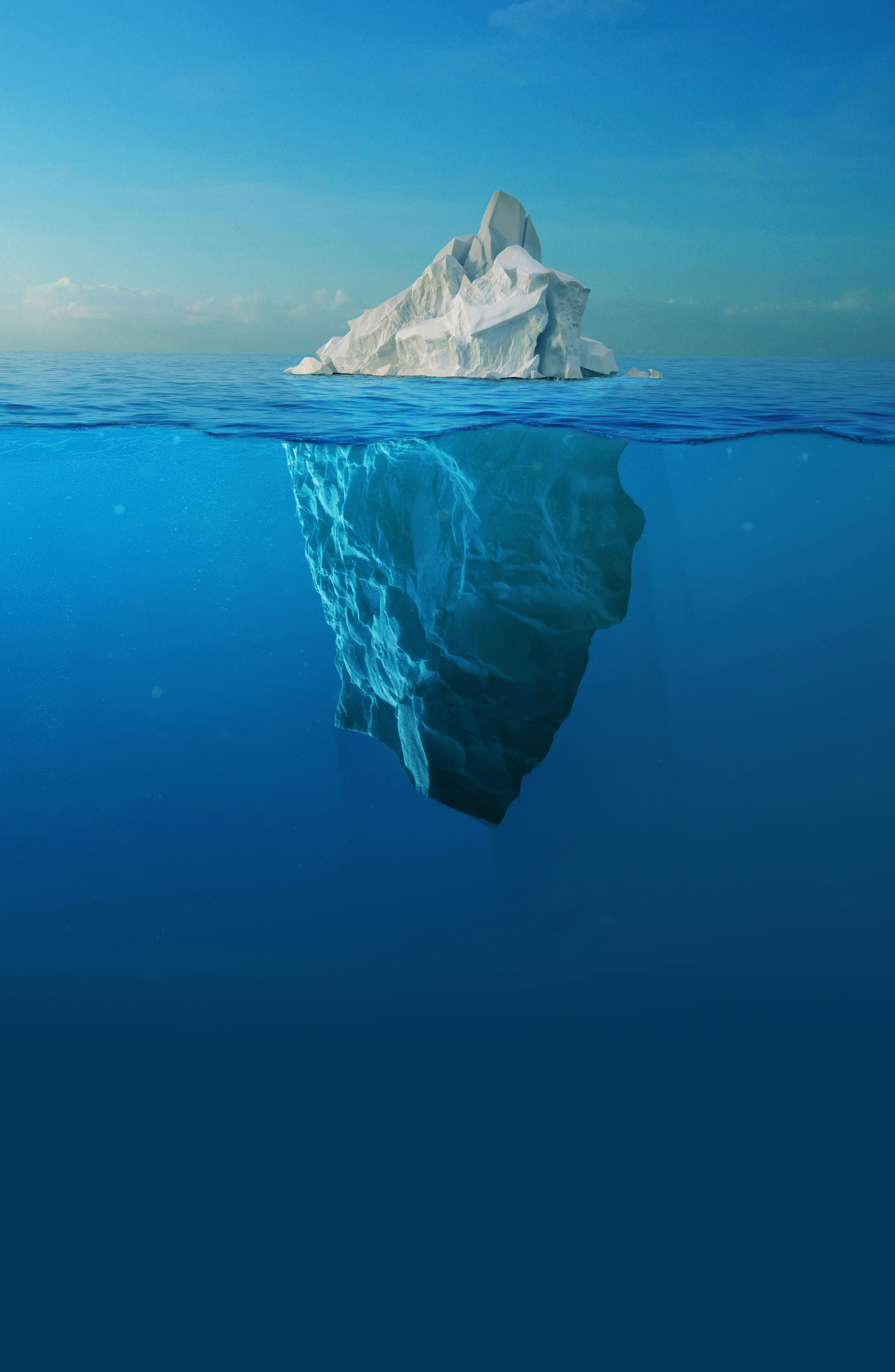 Iceberg With Above And Underwater View Taken In Greenland. Iceberg - Hidden Danger And Global Warming Concept. Iceberg illusion creative idea