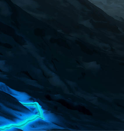 Overview of a winding hiking trail through the mountains with placemarks - 3d illustration