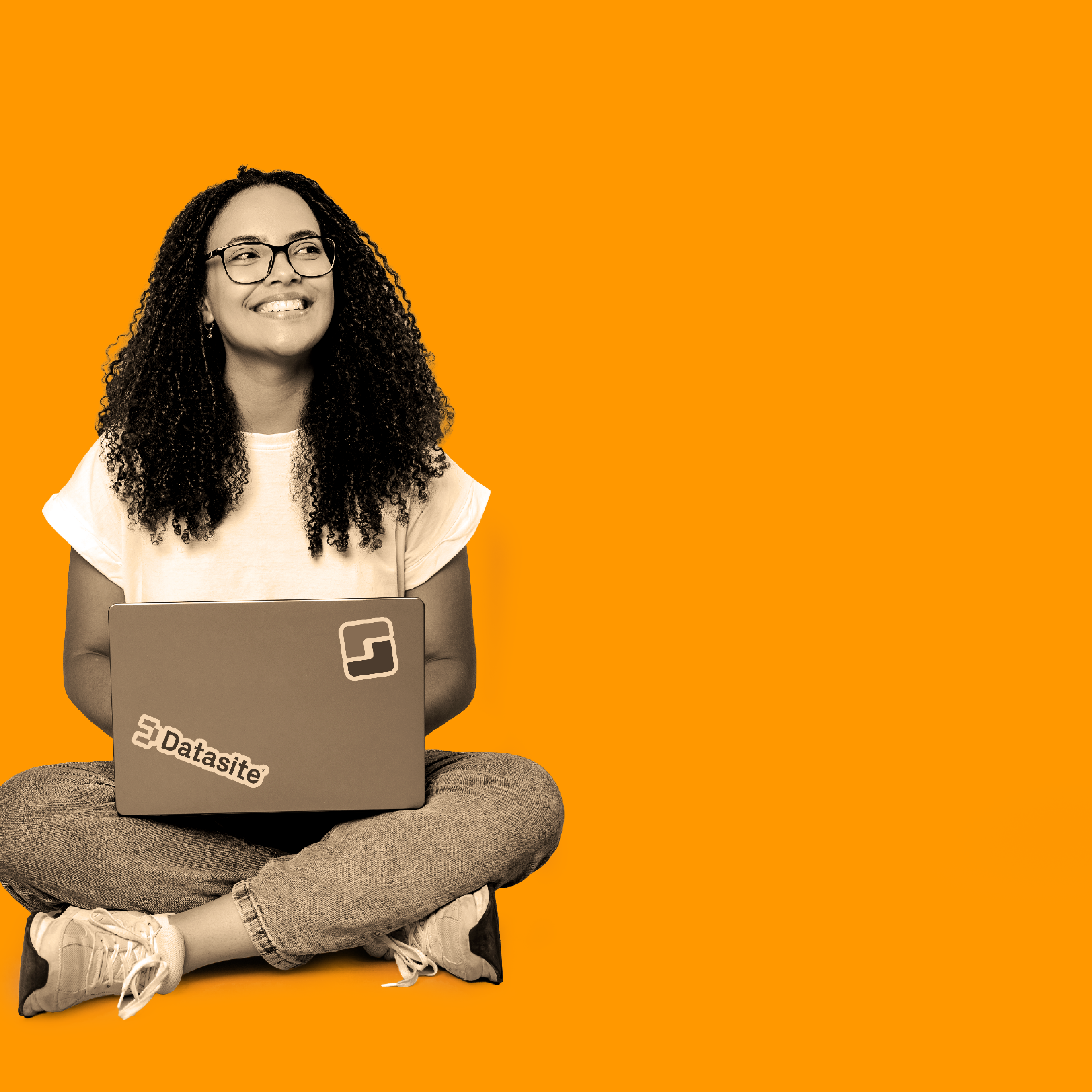 A woman is sitting on the floor with a laptop computer. AI generated content