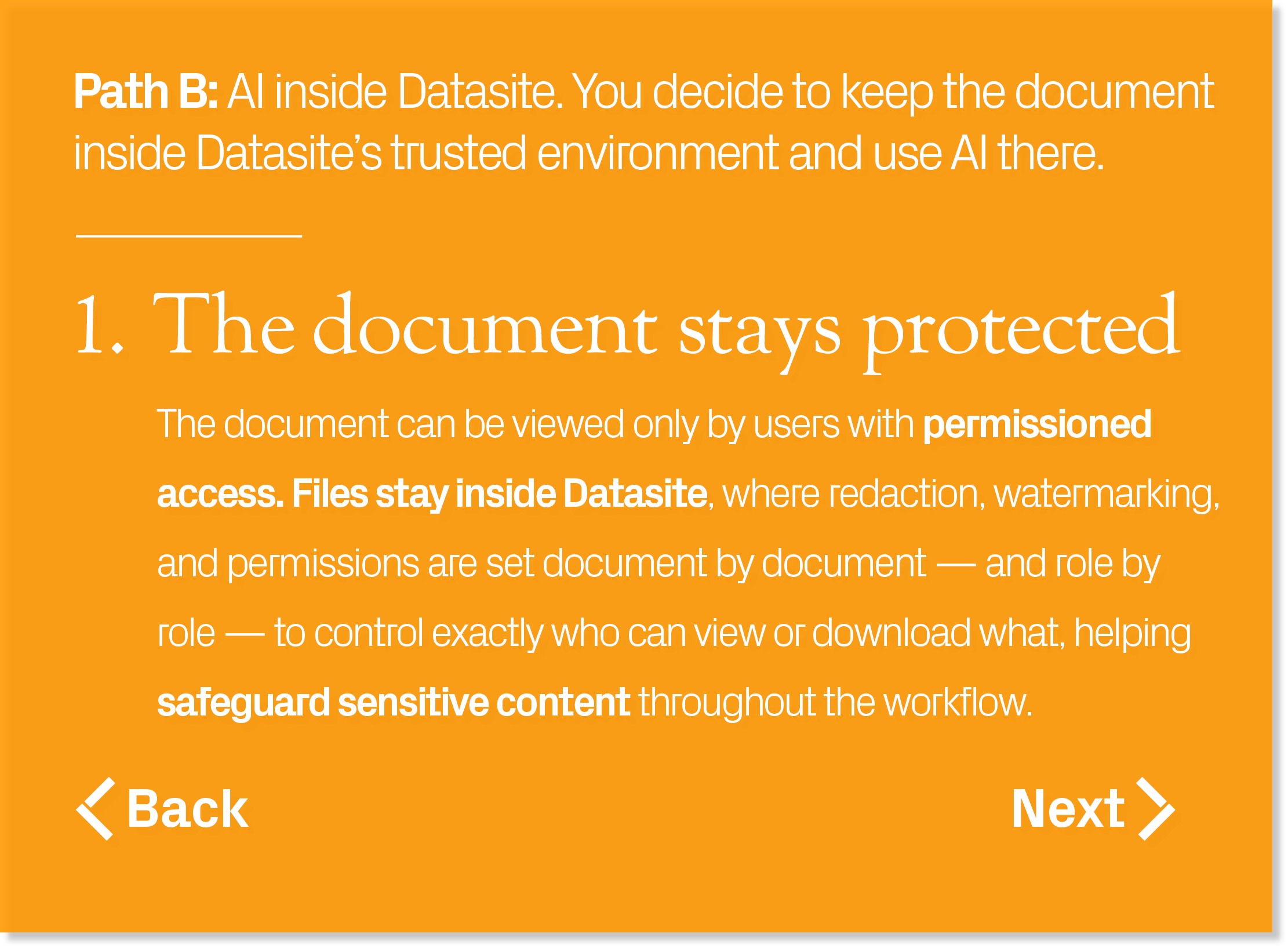 The document can be viewed only by users with permissioned access. Files stay inside Datasite, where redaction, water...
