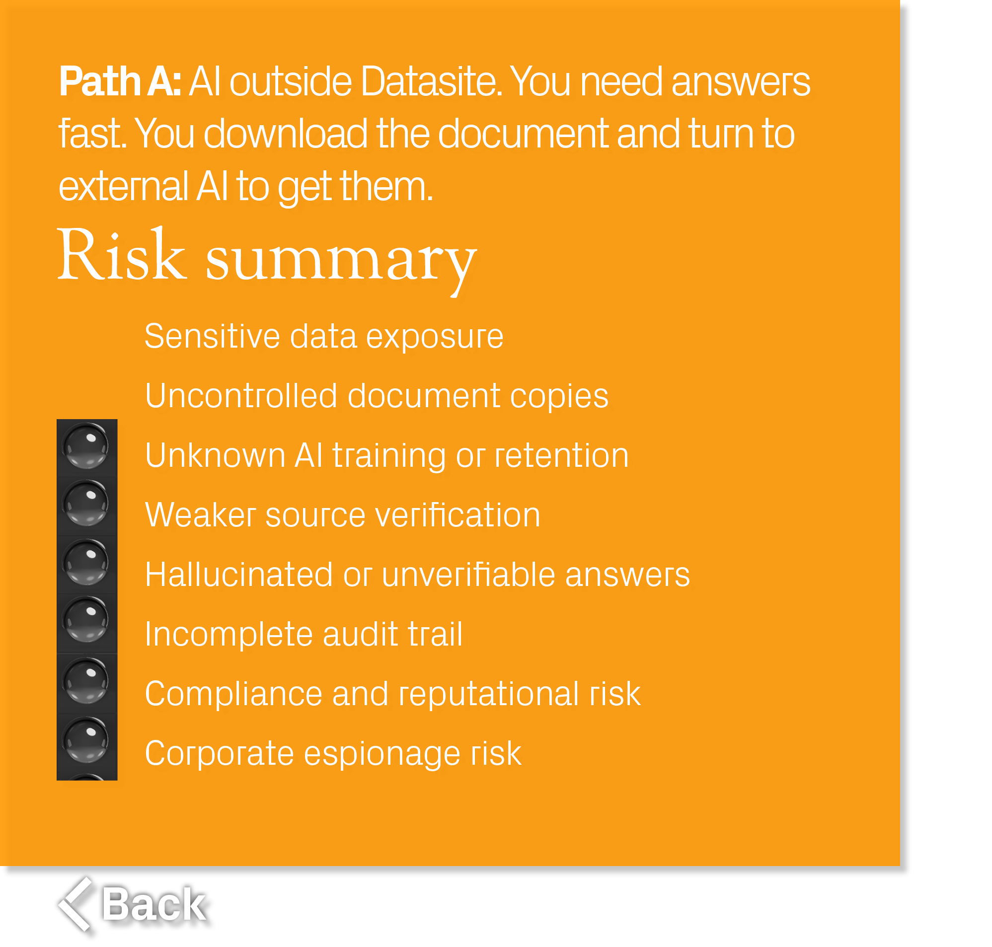 Sensitive data exposure Uncontrolled document copies Unknown AI training or retention Weaker source verification Hall...