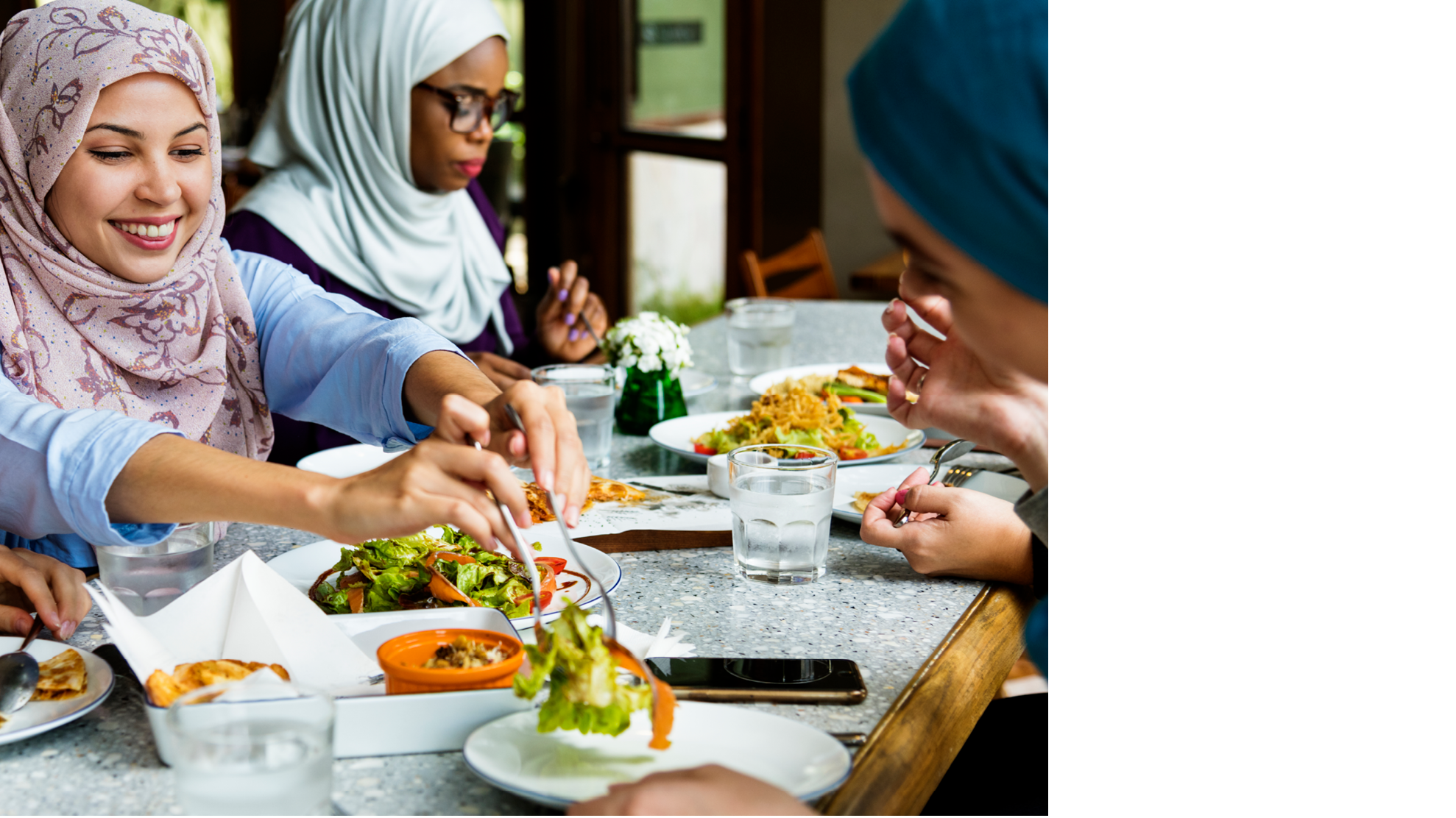 Islamic women friends dining together with happiness