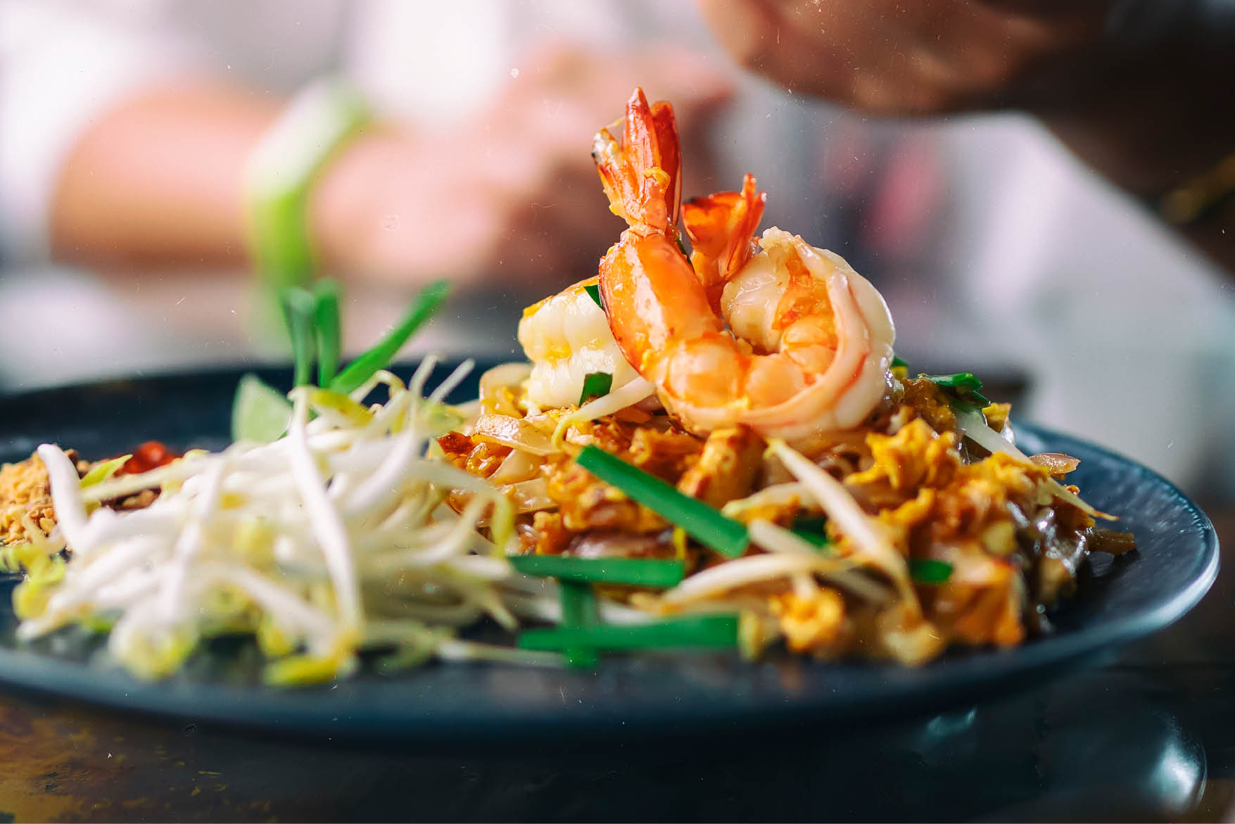 Thai Fried Noodles “Pad Thai" with shrimp and vegetables