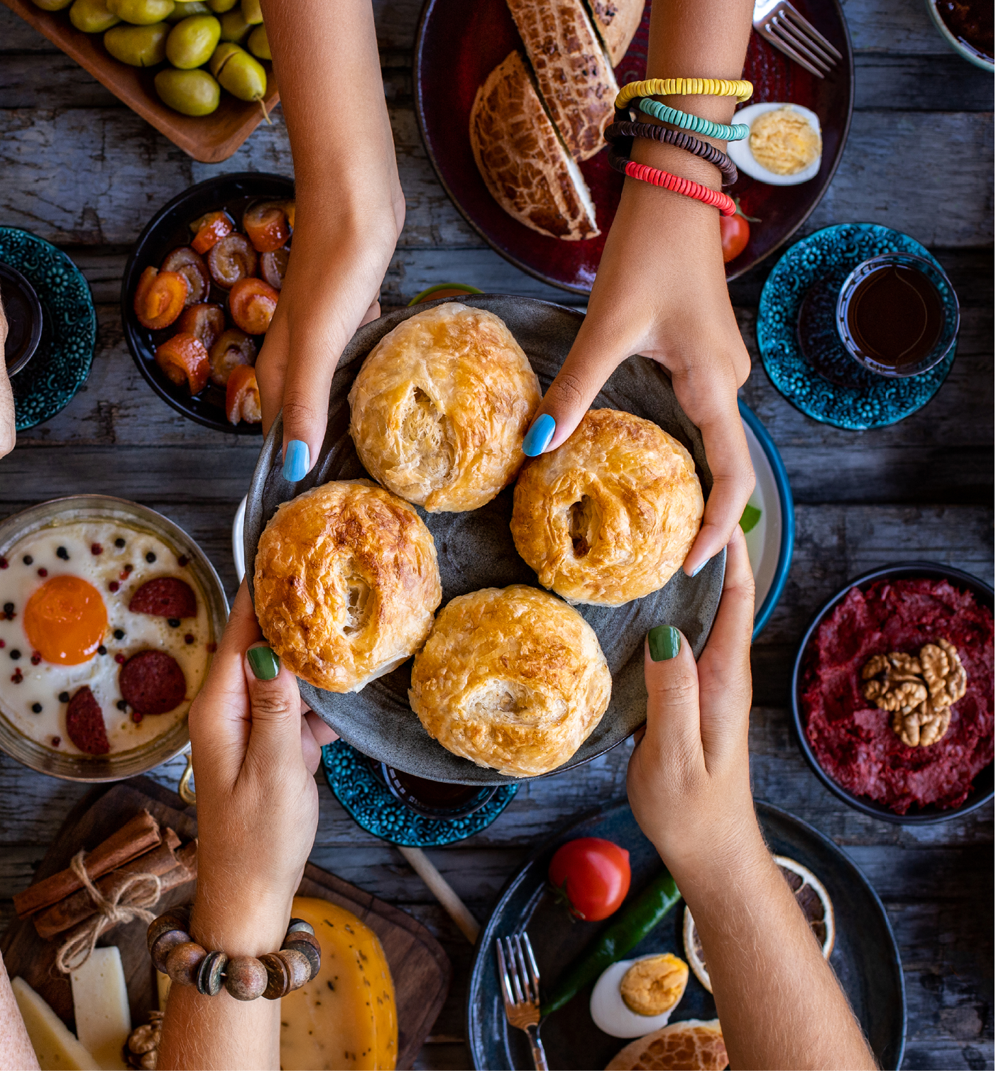 Top view of a traditional breakfast.